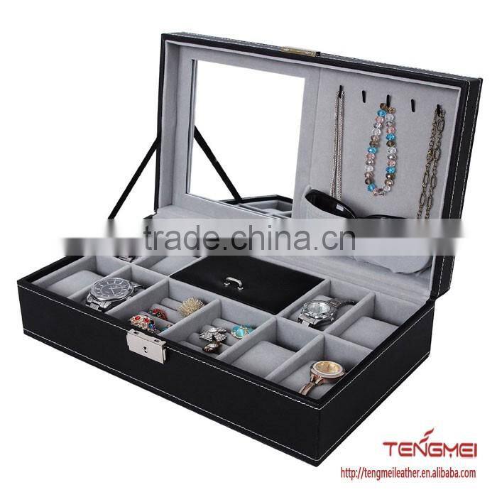 Leather Jewelry Box Watch Organizer, Watch Box with Jewelry Display