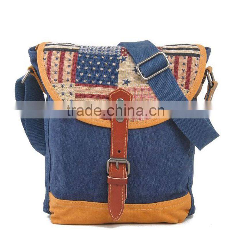 Wholesale canvas camouflage chest bag with leather trim canvas chest bag for man