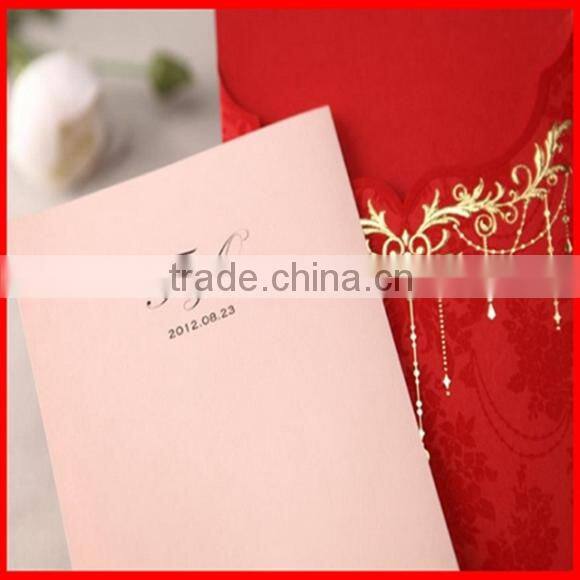 Luxury Happy Red Paper Wedding Invitation Cards Gold Stamping Wholesale