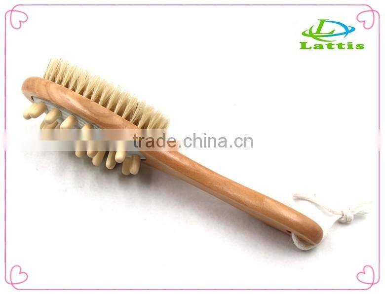 Double side wooden bath body brush with natural loofah and bristle