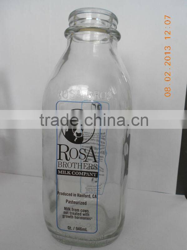 custom made good quality 1L big size milk glass milk bottle milk glass cansiters