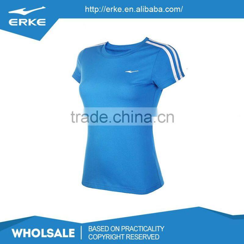 ERKE wholesale brand quick dry plain color womens o neck sports polyester t shirt
