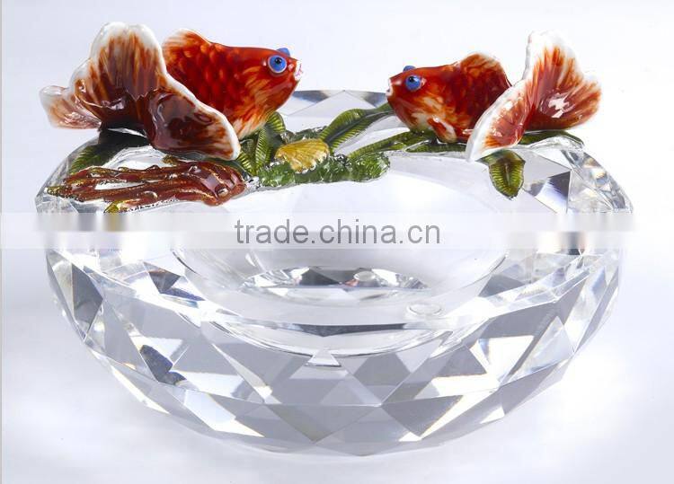 RORO Flourishing Luck craft home decorative crystal ashtray metal and pewter craft