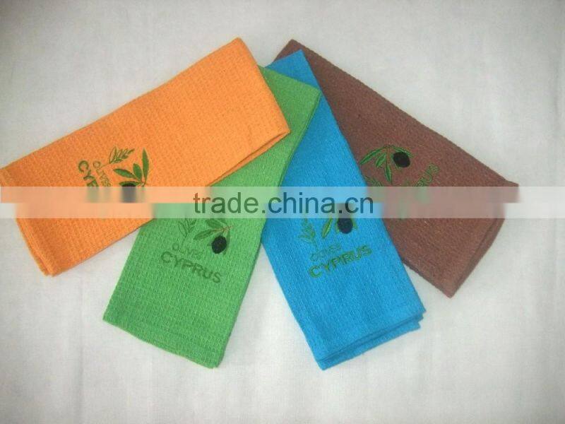 tea towel kitchen towel solid color waffle towel with olive design embroidery