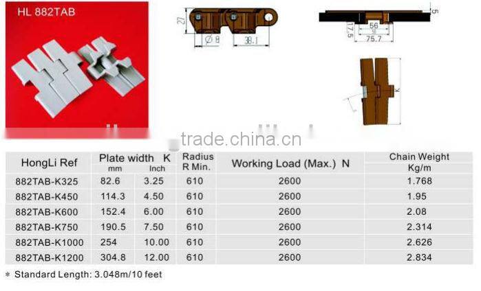 plastic table top chain conveyor 882TAB