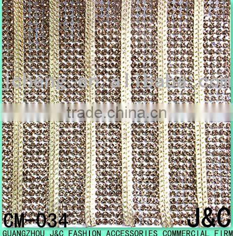 2 lines gold mesh chain with 4 lines of rhinestone adhesive mesh