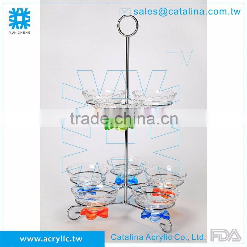 White Acrylic Serving Tray With 2pcs Small Bowl Diamond Chained Christmas & Wedding Decoration Plastic Food Tray