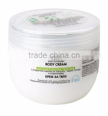 Anti-Cellulite Body Massage Cream With Patchouli, Black Pepper And Coriander Essential Oils. Private Label Available. Made in EU