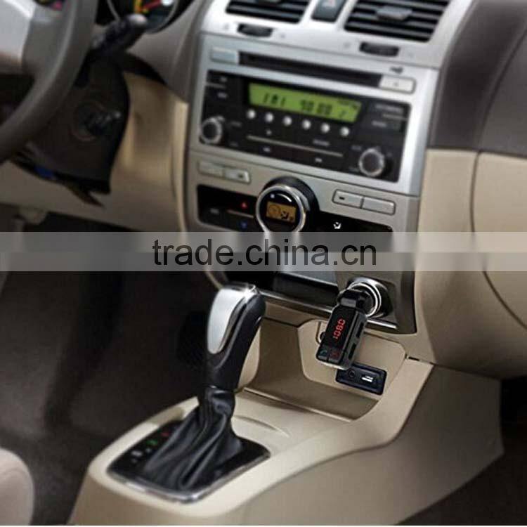 Factory supply, 2015 Product Multi-Function Bluetooth Enabled Car Kit Fm Transmitter with LED Display Line-in and Dual USB Port