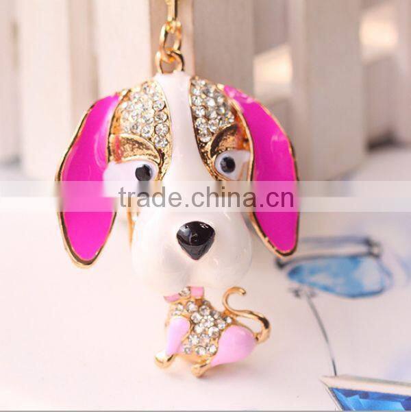 2014 Hot Selling Rhinestone Dog Animal Key Chain, Gift Bag Pendant ZTKC-147