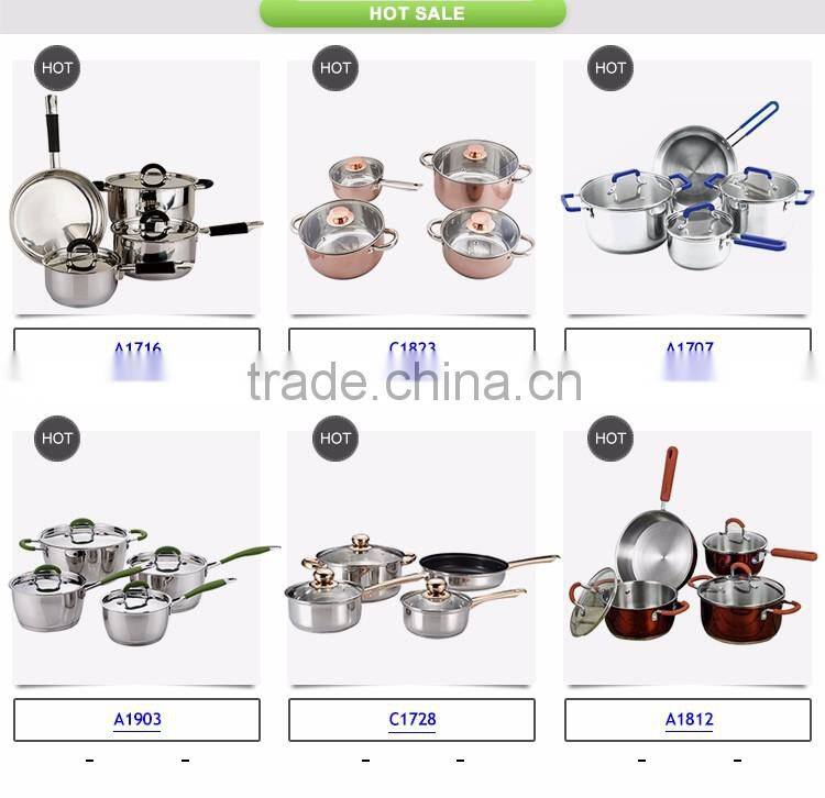 7pcs stainless steel cookware set with copper plating handle