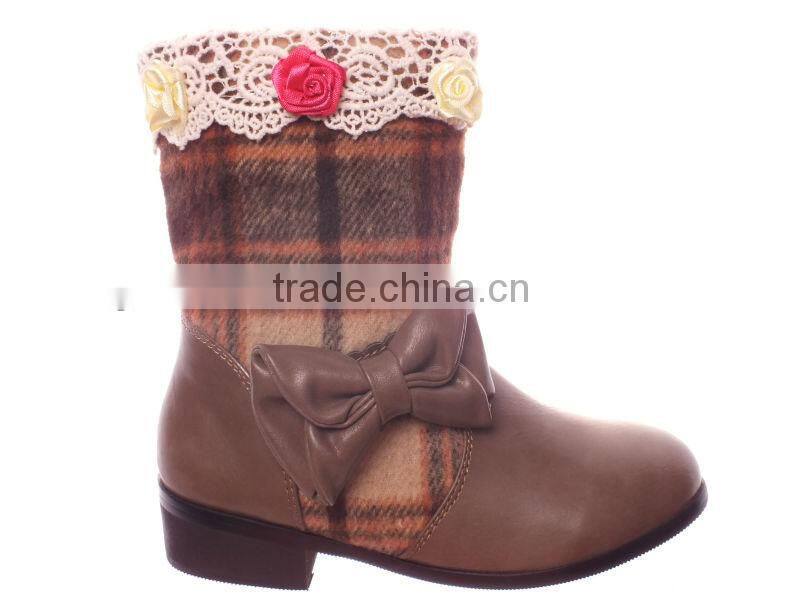 Fashion design bowknot decoration kids leather boots 2014
