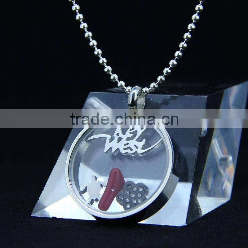 stainless steel glass pendant with charms for promotion
