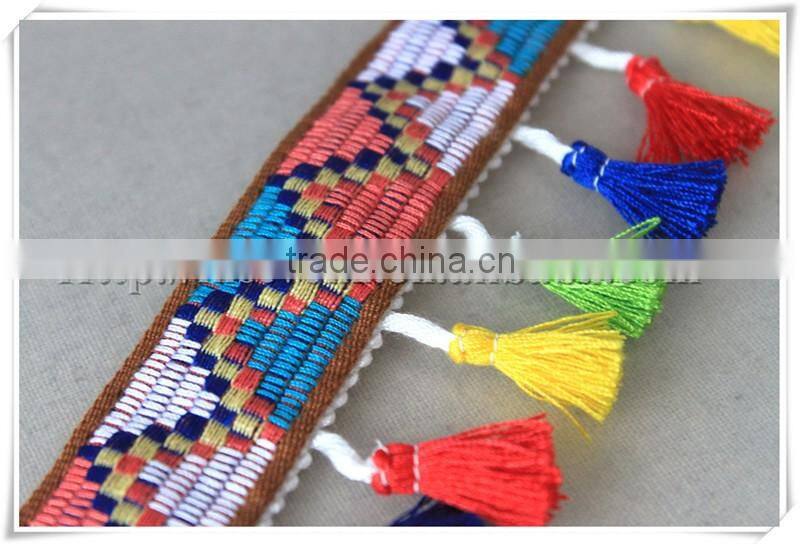 New Design Colored 6.5cm width fancy colorful lace tassel fringe trim