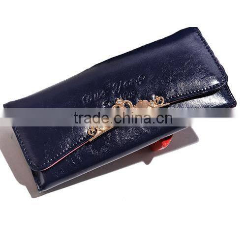 2014 latest oily leather women wallet, hand scratch purse, Korea design flower buckle ladies wallet,multi-function (BXYT006)