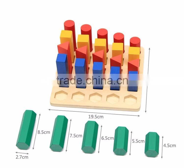 Ealy education Montessori Wood baby Toy Geometry Cylinder Ladder block puzzle