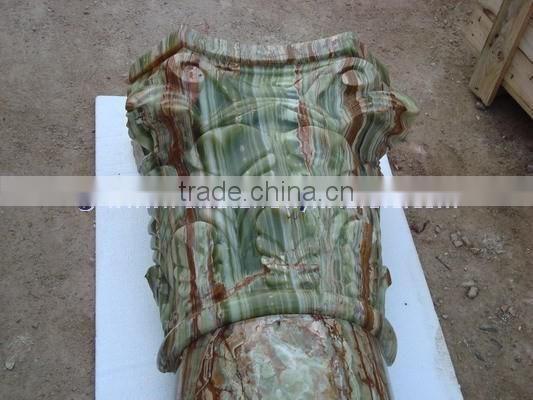 High quality Western DARK GREEN ONYX COLUMNS PILLARS CARVED TOP