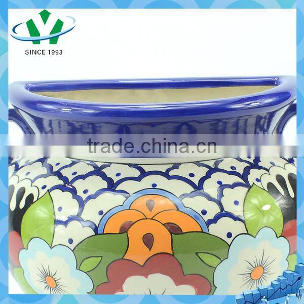 YSfp0010 Handprint antique flower pot with colorful designs