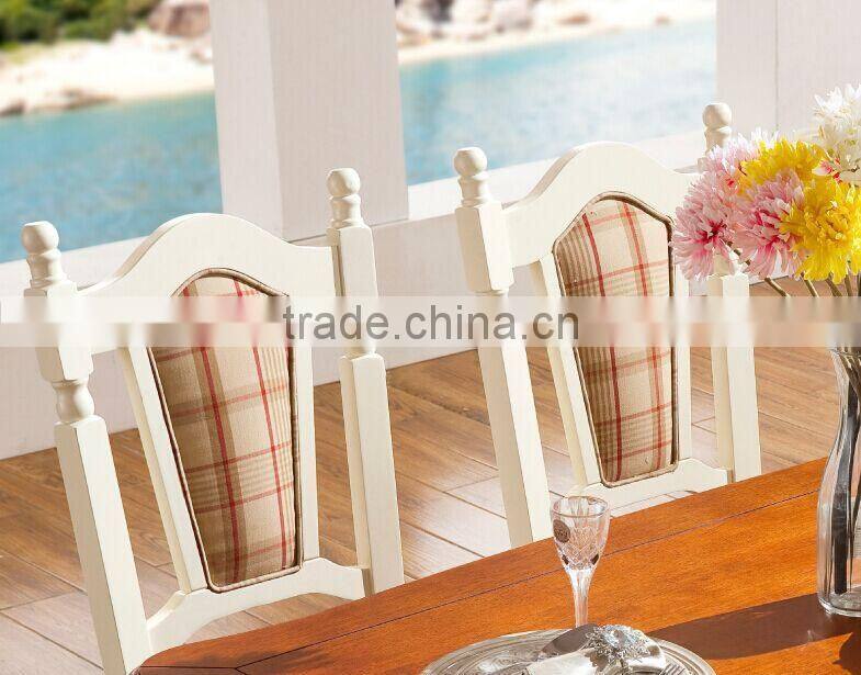 Fresh Mediterranean style solid wood white dinding room round dining table set