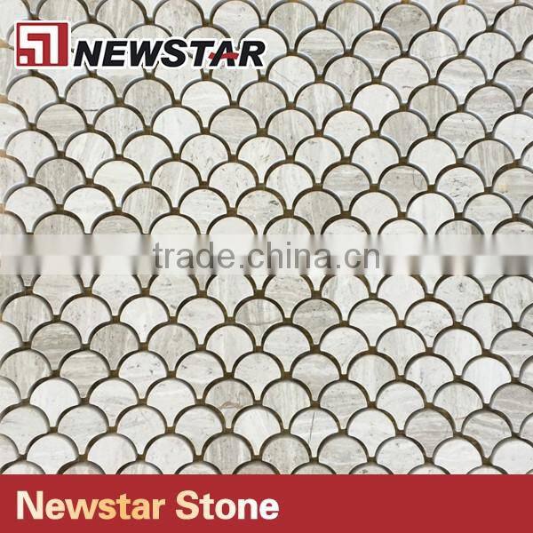 Wooden White Polished Large Fan Shape Fish Scale Marble Tile Mosaics