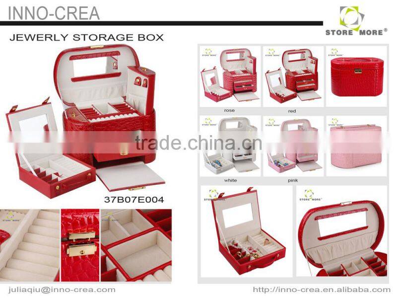 Hand made luxury large mirror lockable pink gift custom leather jewelry box