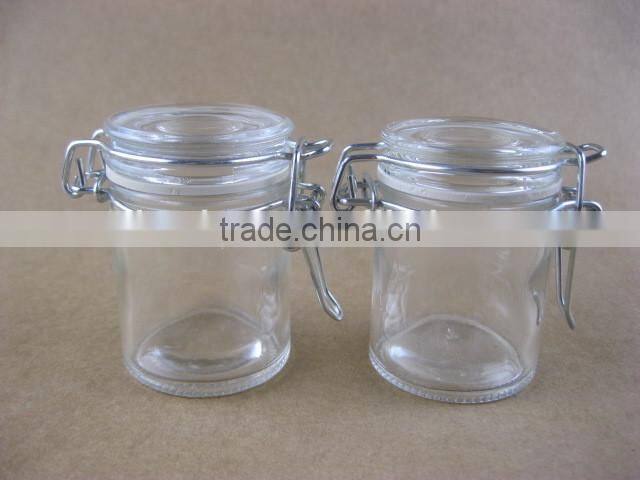 mini glass jar with metal clip 40ml glass spice jar candy jar with glass lid
