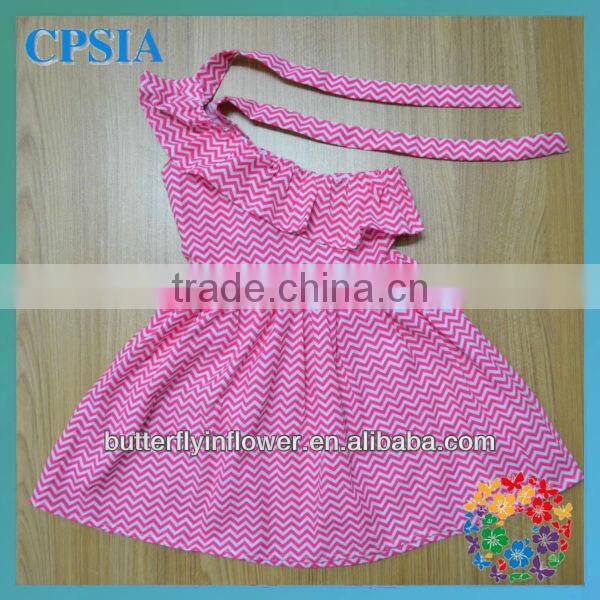 2013 Wholesale girl chevron dress cotton party dresses for 3 year old girl one shoulder chevron baby dress