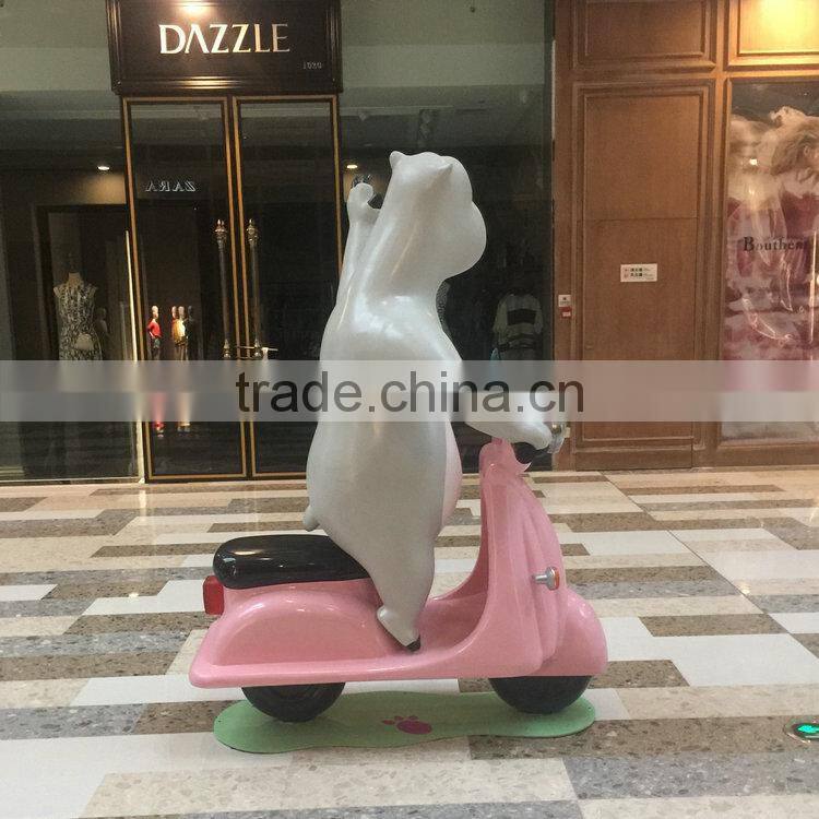 FRP bear statue sculpture riding motorcycle