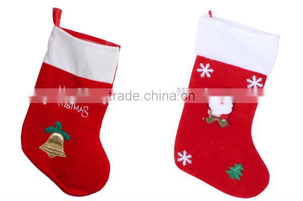 Polyester Xmas stocking holder wool felt Christmas sock with merry Christmas bell embroidered adorned Santa Claus head snowflake