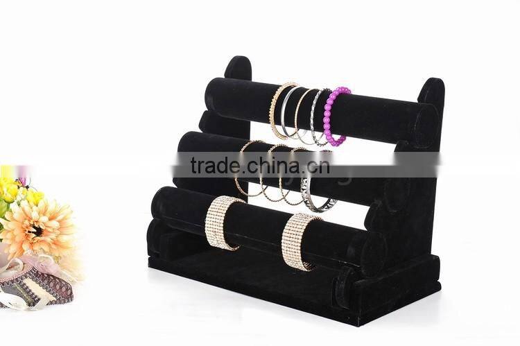 2016 high-end luxuries 3 layer black velvet bracelet holder display stand
