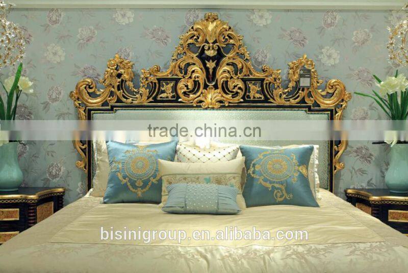 Luxurious Elegant Rococo Designed Carving White and Golden Tufted Crown Bed with Nightstand and Dressing Table BF12-05254f