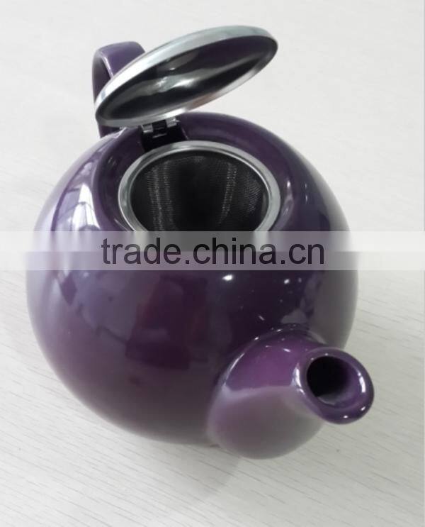 BTHJC-7 2014 design ceramic color teapot with S/S lid and strainer