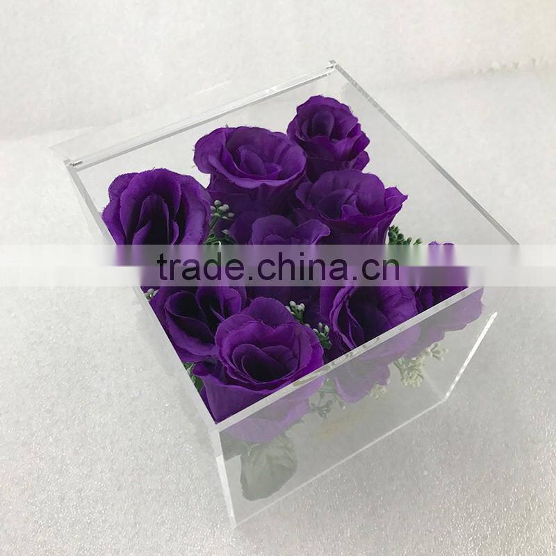 2017 hot sale customized clear acrylic rose flower box with lid