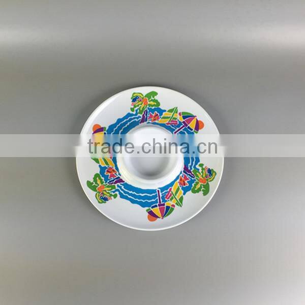 Fashion design holiday seabeach print plastic dip, round party divided plastic plates