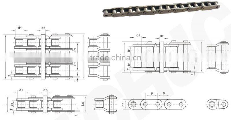 C08B C20B Short pitch straight side plate steel transmission roller chains (B series)
