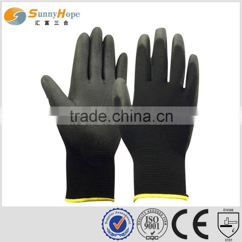 100% black pu coated gloves with nylon liner