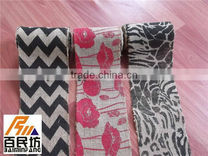 burlap ornaments 5'' wide 10 yards long nature with printing