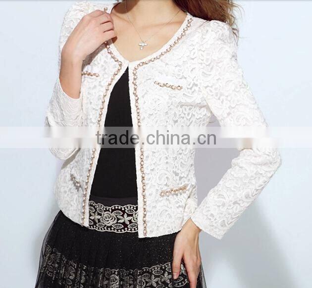 2015 ladies quality beaded coat long sleeve oem wholesale factory fashion woman coat