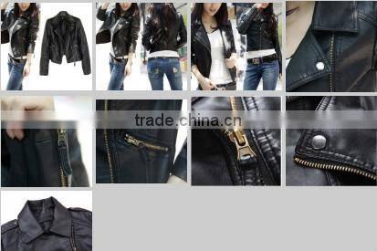 Womens Slim Biker Motorcycle PU Soft Leather Zipper Jacket Coat