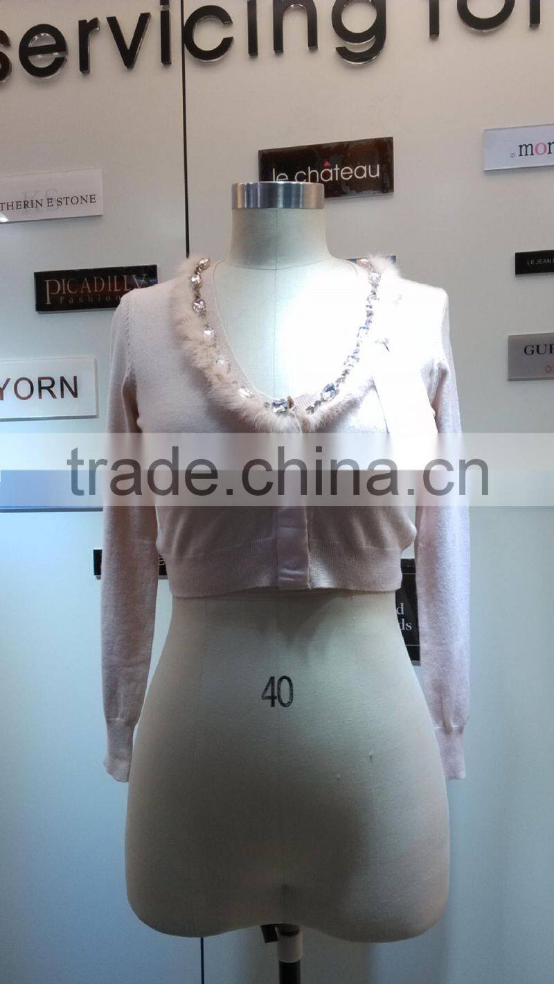 2014 Ladies knitted sweater,cardigan with manual nail bead