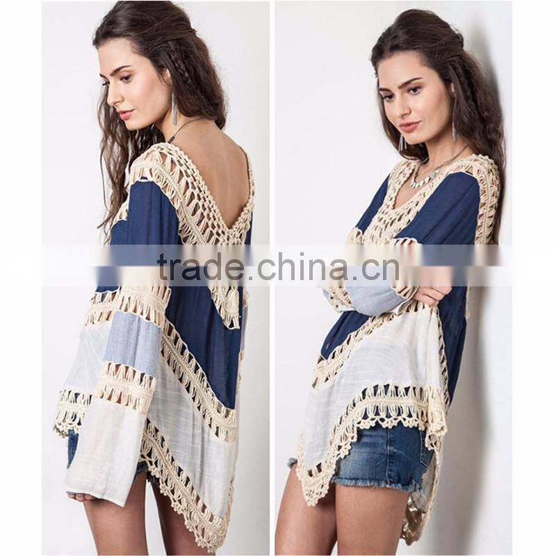 Online Shopping Fashion Women Long Sleeve Crochet Ladies Casual Clothing Top