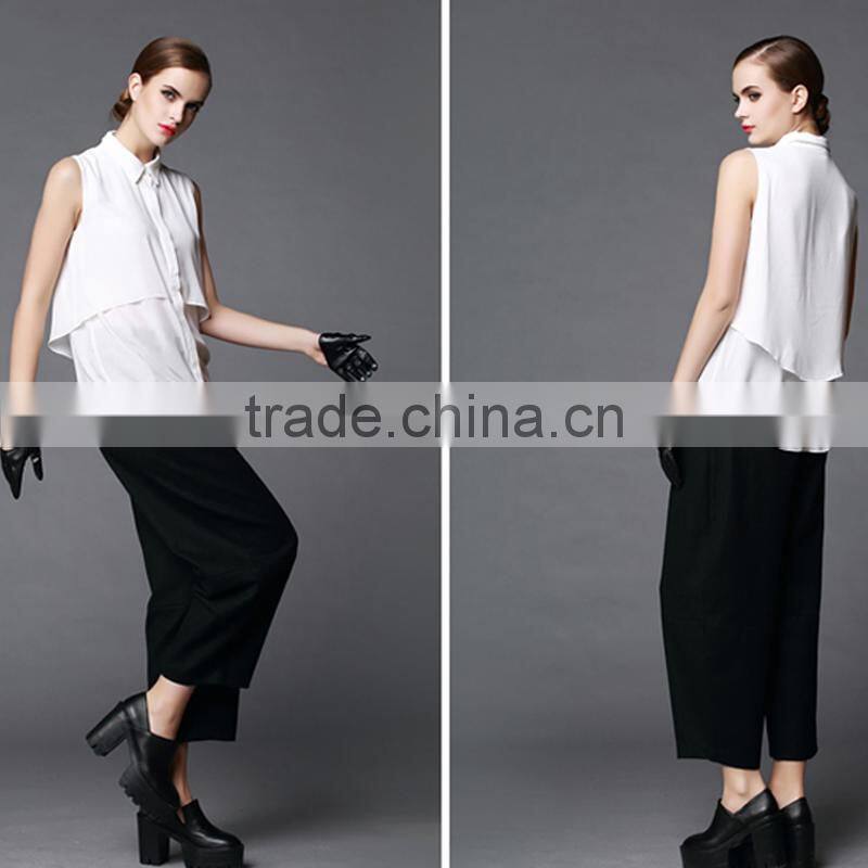 your own design your own label clothing garment customized sleeveless chiffon ladies new fashion chiffon blouse 2016