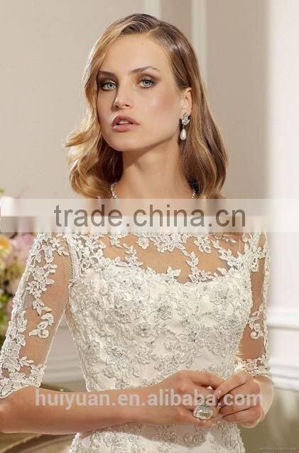 long sleeve high neck lace moroccan wedding dress