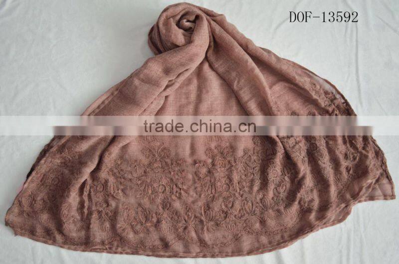 Fashion lady stitching floral popular pashmina shawl plain viscose scarf