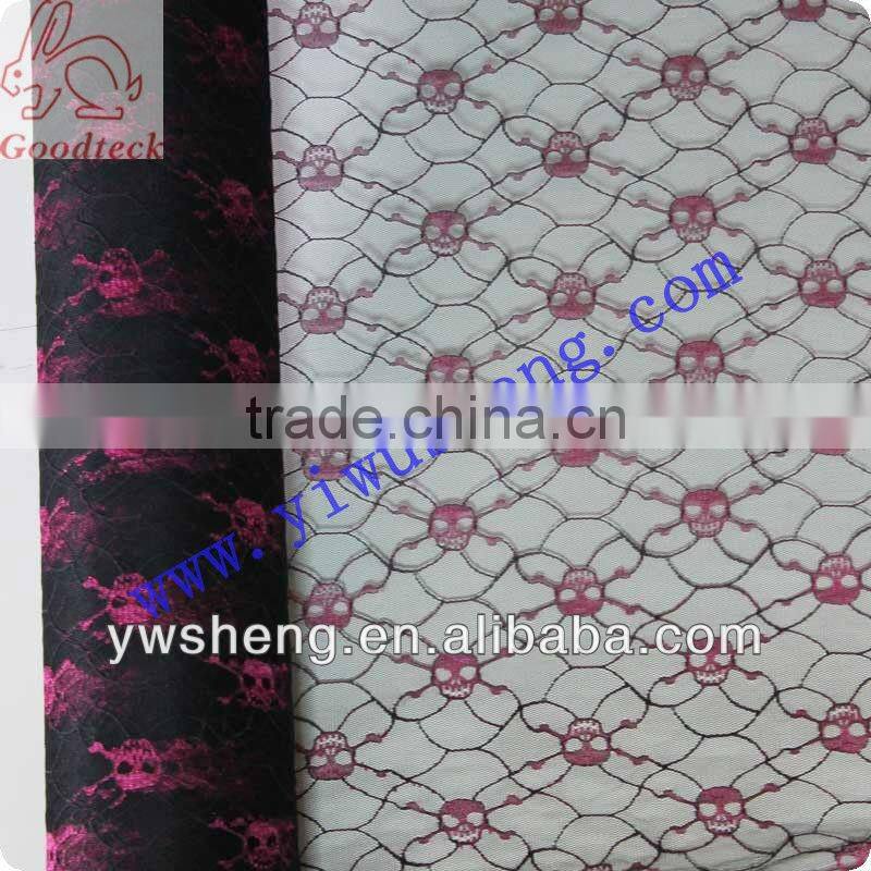 Wholesale soft pink floral embroidered tulle fabric with flower