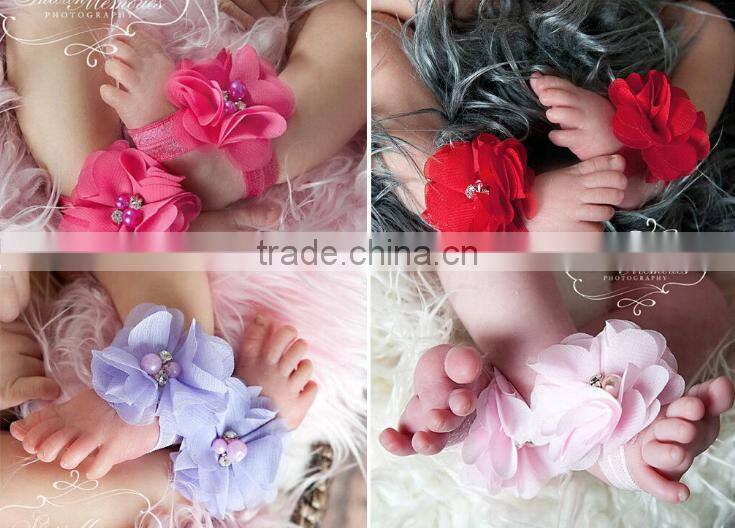 Wholesale foot flower chiffon accessories foot ornaments baby photography shooting props baby pearl foot flowers
