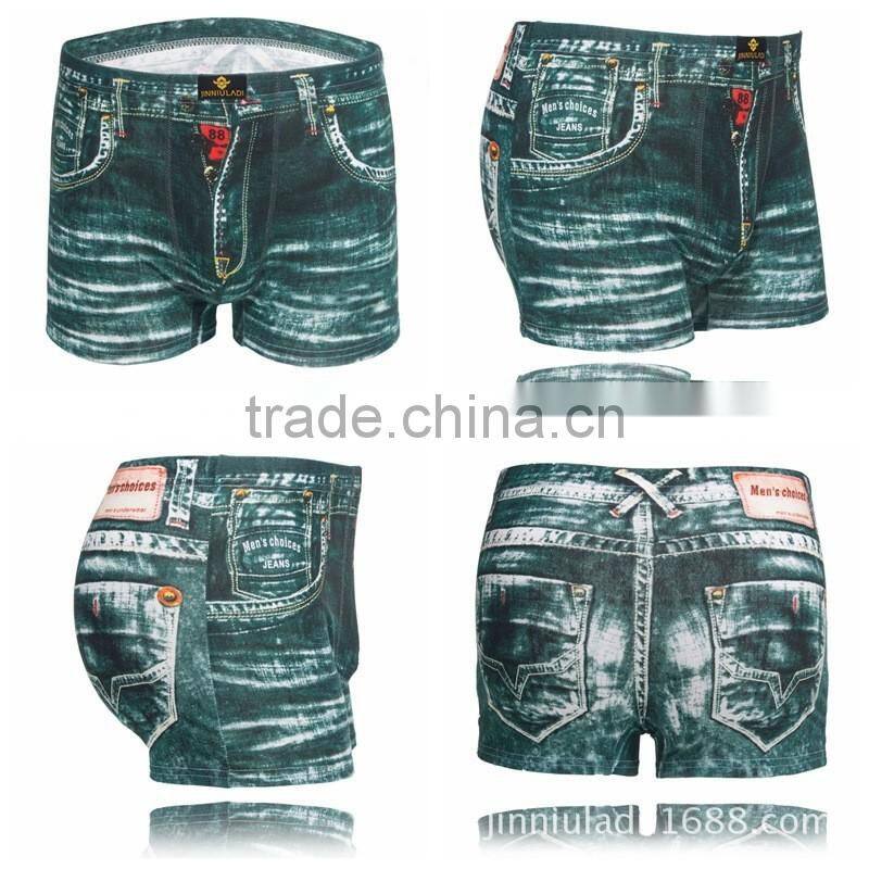 MGOO Hot Sale Mens Jeans Print Boxer Underwear Young Boy Boxer Fitting Sexy Male Boxer