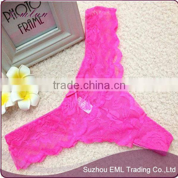 Ladies sexy transparent lace hollow out thong
