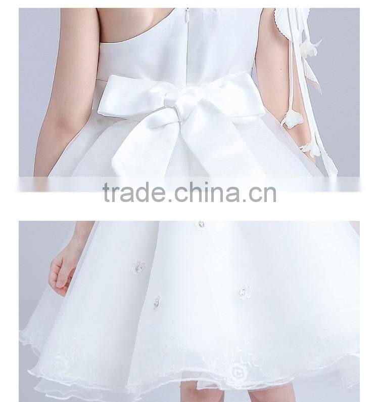 2017 wholesale children one sleeve shoulder dress flowers slashes dresses