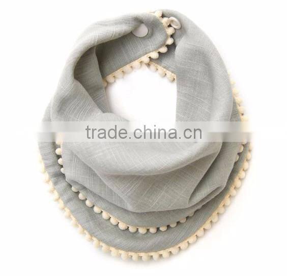 Fashion Cotton Baby Scarf Custom Pom Pom Baby Bandana Drool Bib